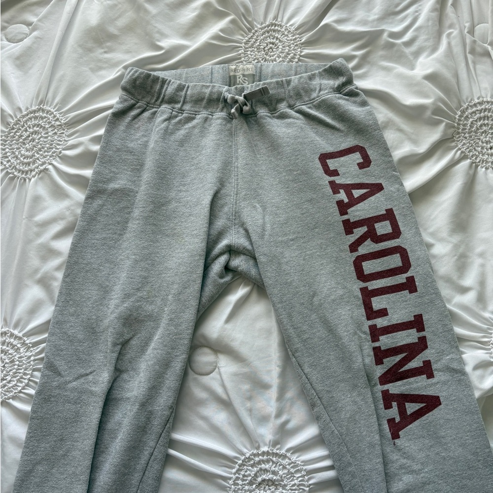 Red and Gray Sweatpants with Vertical Carolina Print